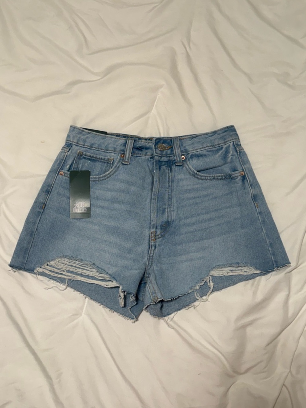 Light Blue High-Waist Distressed Denim Shorts